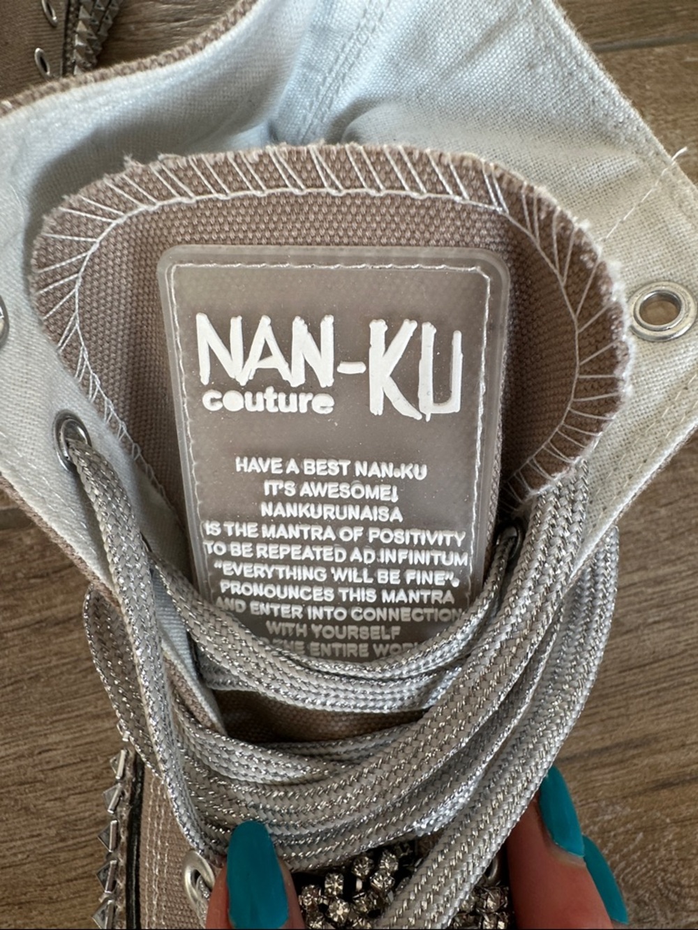 Nan-Ku couture Taupe Embellished High-Top Sneakers from Free People. - Picture 6 of 6